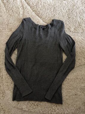 Express Charcoal Textured Crewneck Sweater